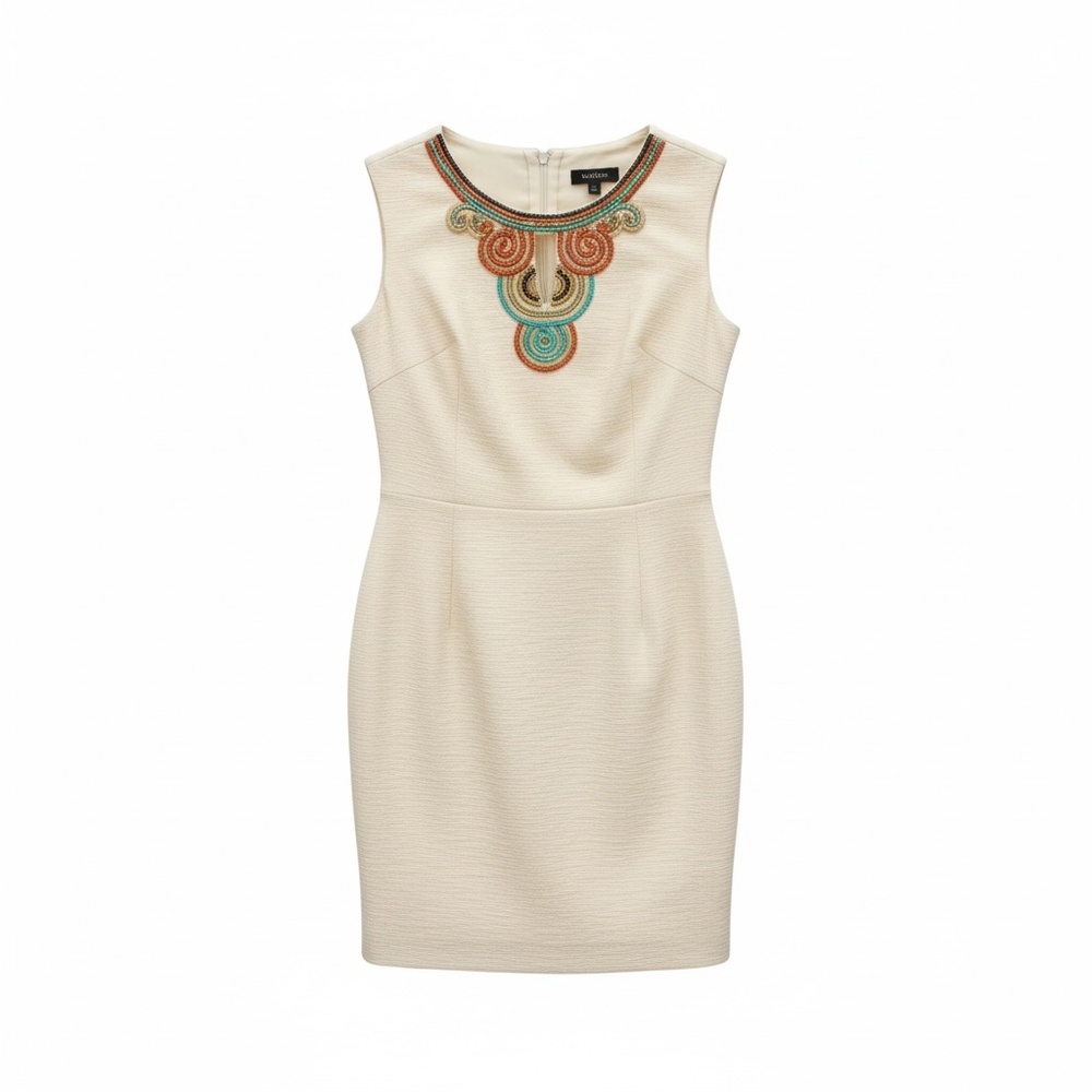 Laundry by Shelli Segal White Jeweled Women's Sheath Dress, Size 2